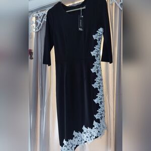 NWT Side Lace Detail Black Asymmetrical Hem Dress Size Small